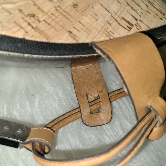 Y2K Coach Size 7.5 B Black Fabric Tan Cork Wedges - Picture 13 of 14